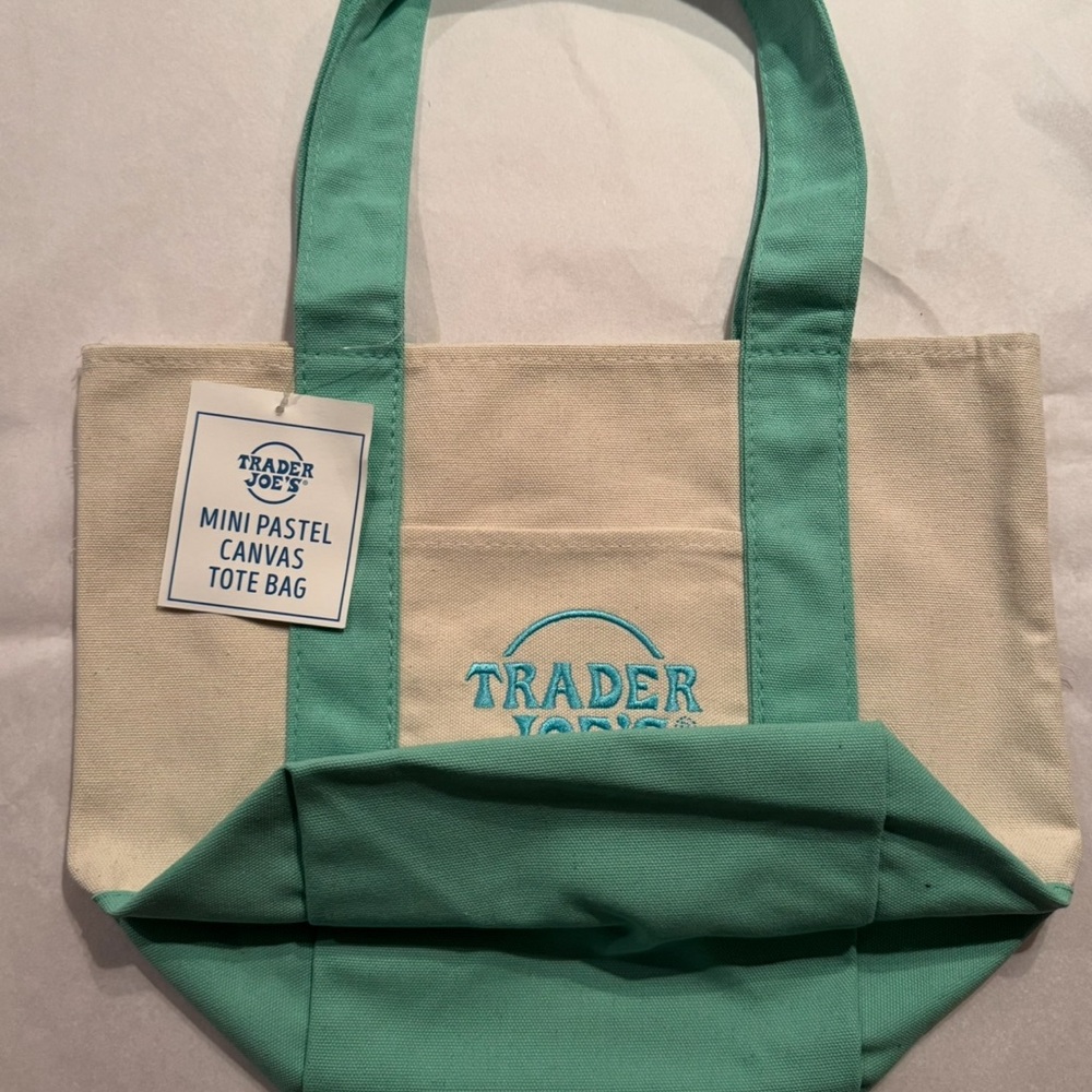 Trader Joe’s Mini Pastel Canvas Tote Bag *Light Green* NWT Free Gift